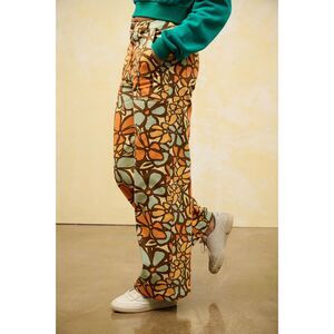 Lucy & Yak Floral Wide Leg Jeans in Orange, Green & Brown